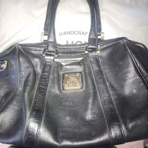 HCL HAND CRAFTED LEATHER GOODS  Black Leather Bag with Gold Details